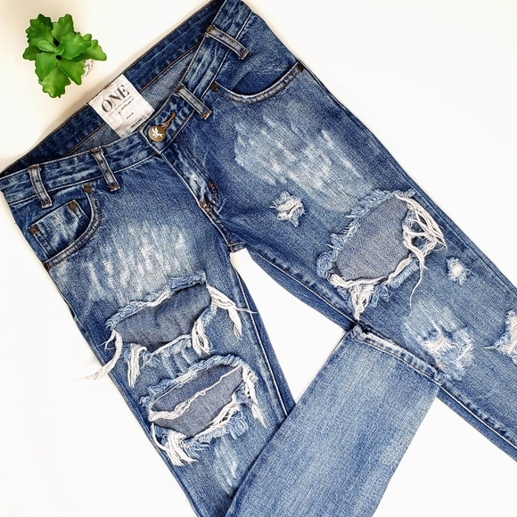 One Teaspoon Trashed Freebirds Distressed Low Rise Zipper Ankle Cropped Jeans 26 - Picture 1 of 10